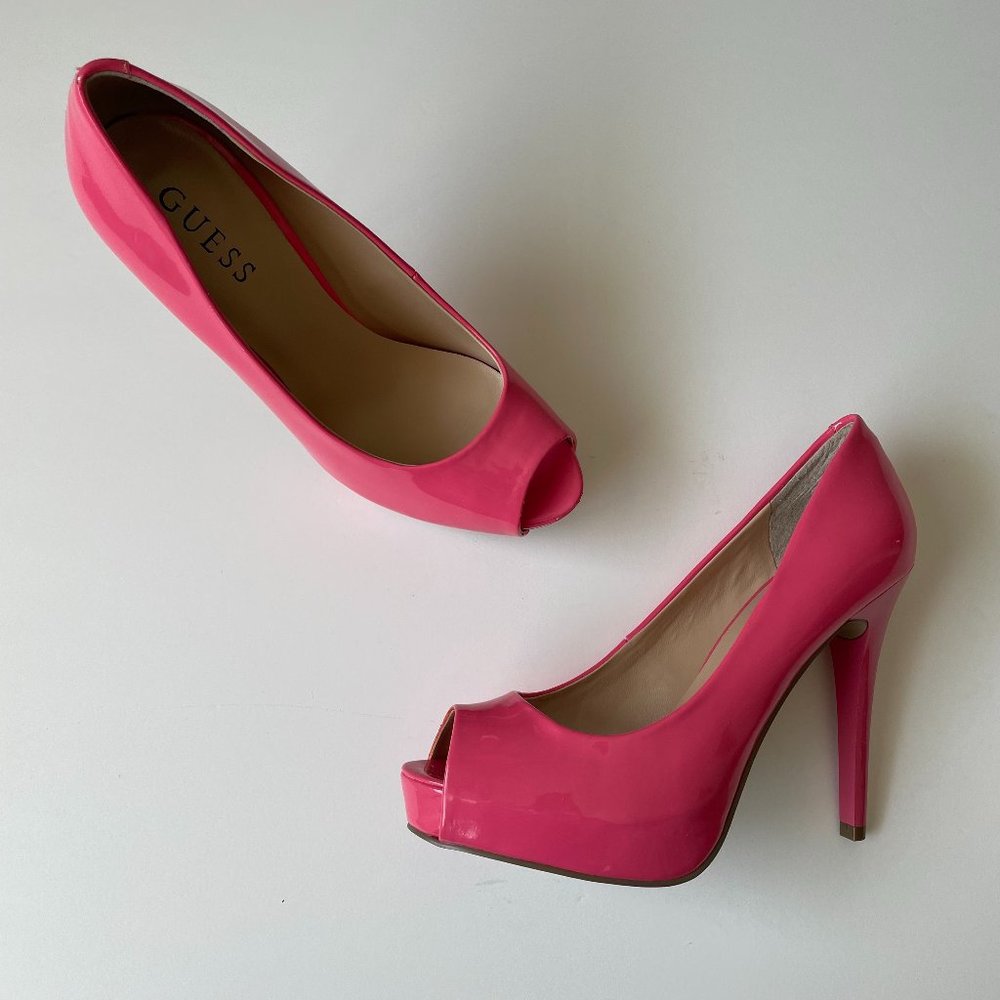 Guess Heels Platform Peep-toe - Dashing Hot Pink - Charming Heels - Very Good UC